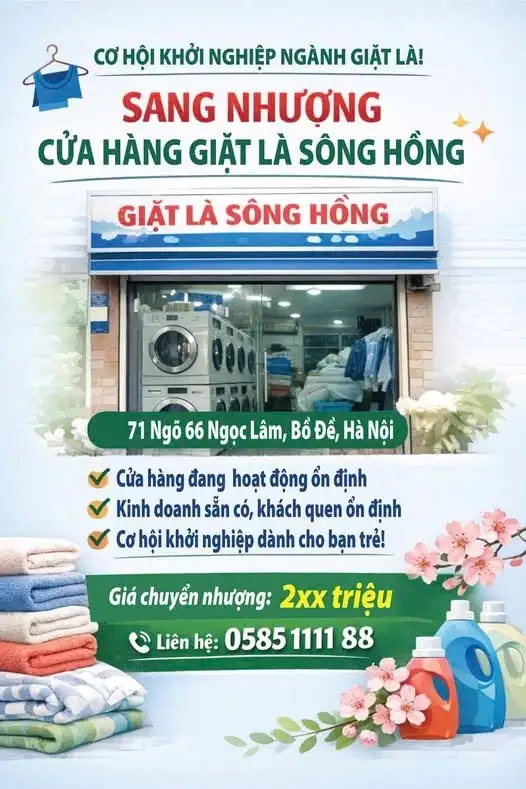 Cơ hội khởi nghiệp ngành giặt là – sang nhượng cửa hàng giặt là sông hồng, bồ đề