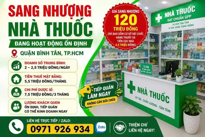 Sang nhượng nhà thuốc đang hoạt động ổn định – quận Bình Tân, TP.HCM