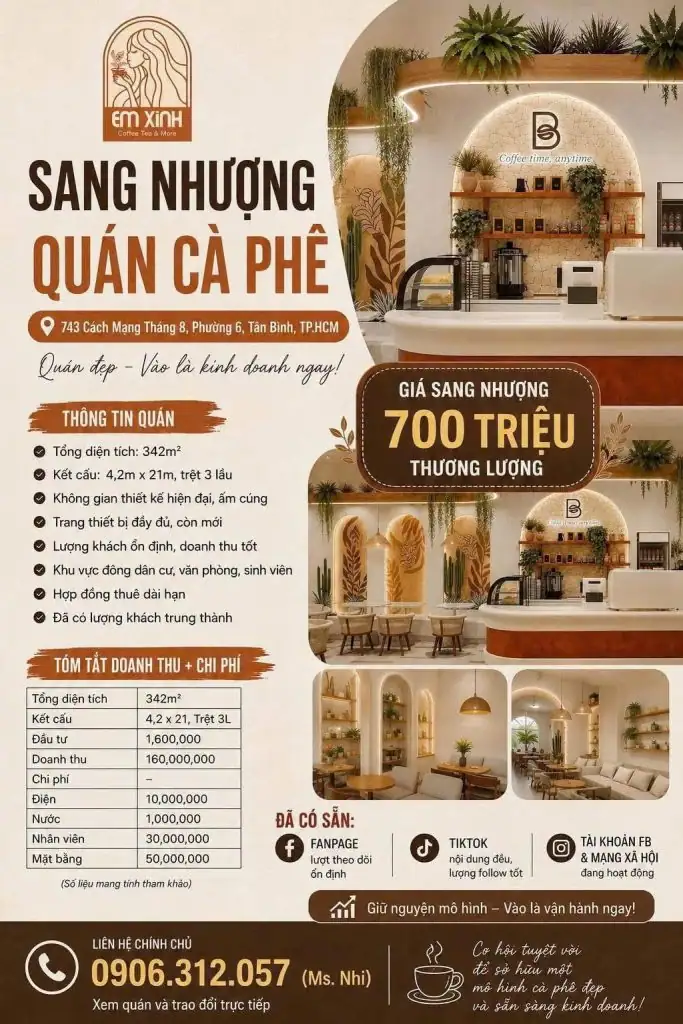 Sang nhượng quán cà phê – vào là kinh doanh ngay