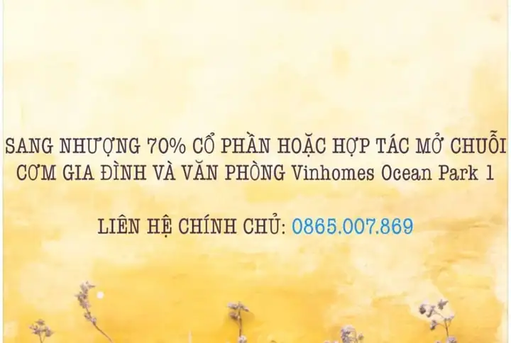 Cơ hội đầu tư: sang nhượng 70% cổ phần hoặc hợp tác mở chuỗi cơm gia đình và văn phòng