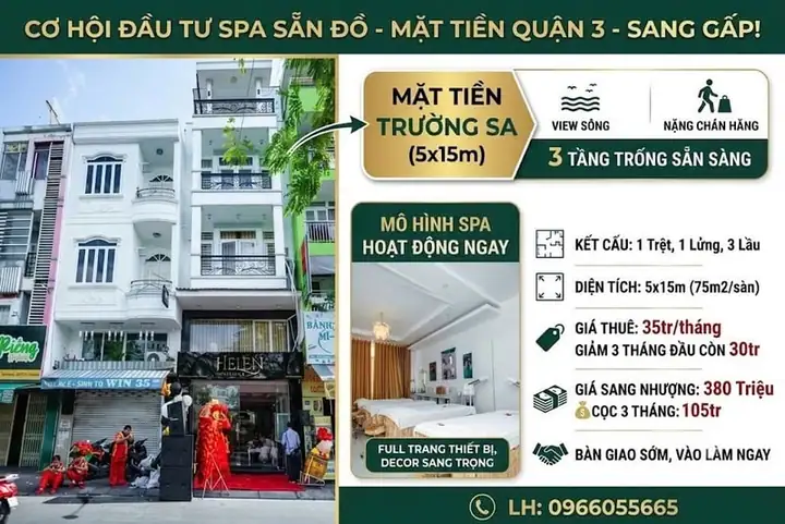 Sang gấp spa full nội thất & máy móc – vào kinh doanh ngay tại trường sa, Q.3
